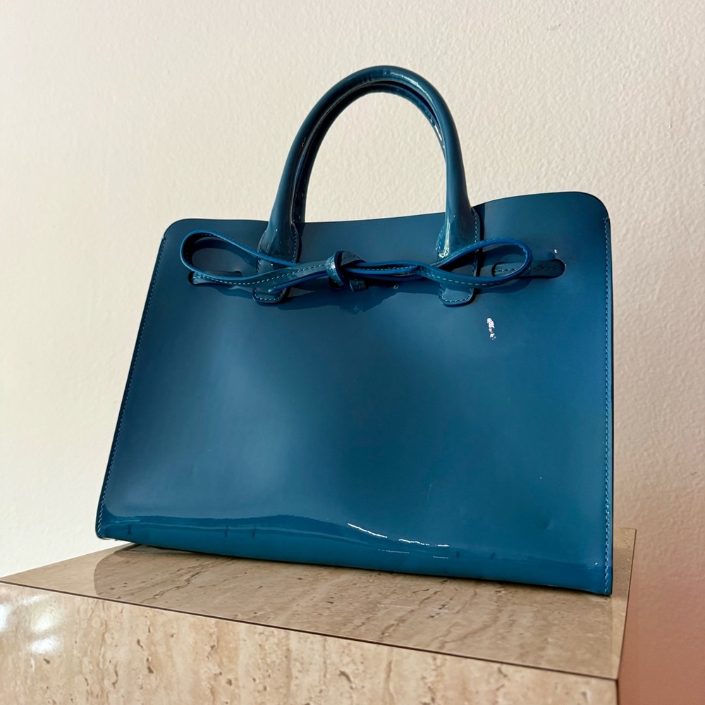 Mansur Gavriel Blue Patent Leather Top-Handle Sun Bag - Picture 2 of 12
